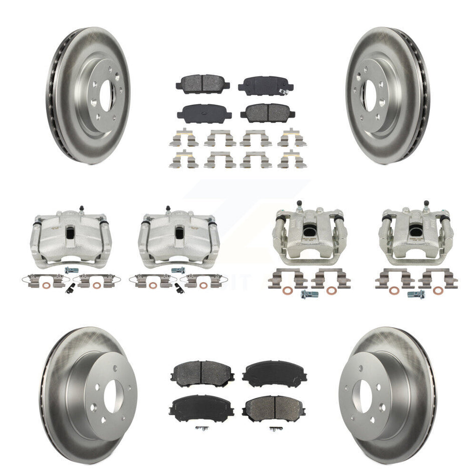Front Rear Disc Brake Caliper Coated Rotors And Semi-Metallic Pads Kit (10Pc) For Nissan Rogue Sport KCG-101011S