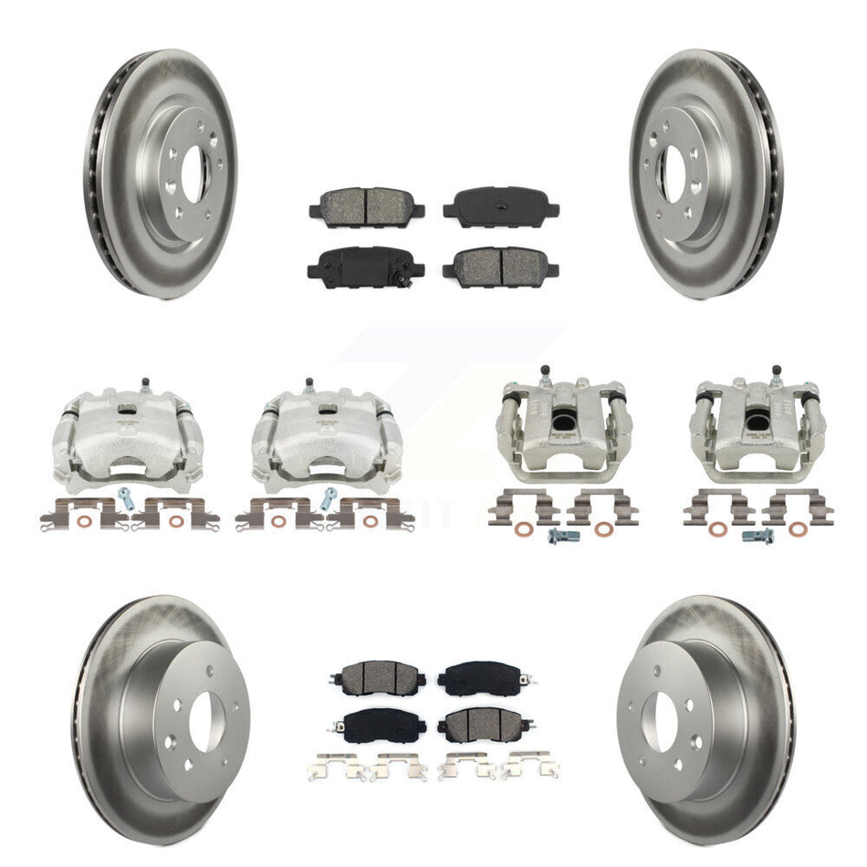 Front Rear Disc Brake Caliper Coated Rotors And Semi-Metallic Pads Kit (10Pc) For Nissan LEAF KCG-101013S