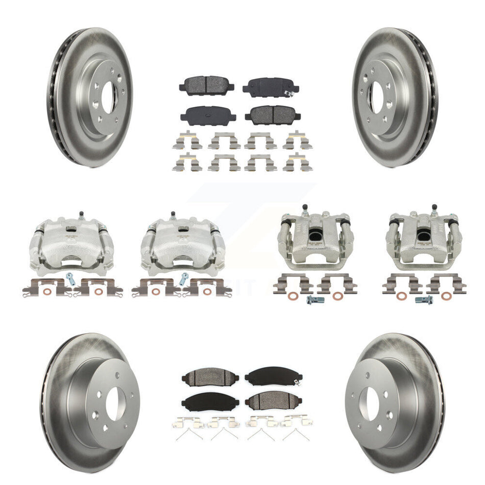 Front Rear Disc Brake Caliper Coated Rotors And Semi-Metallic Pads Kit (10Pc) For 2015 Nissan LEAF Vehicles Manufactured In Japan KCG-101014S