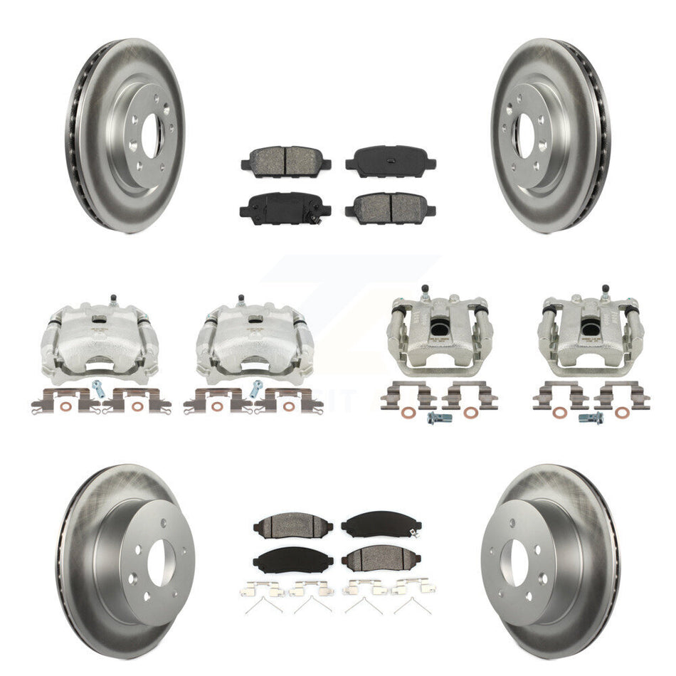 Front Rear Disc Brake Caliper Coated Rotors And Semi-Metallic Pads Kit (10Pc) For 2015 Nissan LEAF Vehicles Manufactured In Japan KCG-101014S