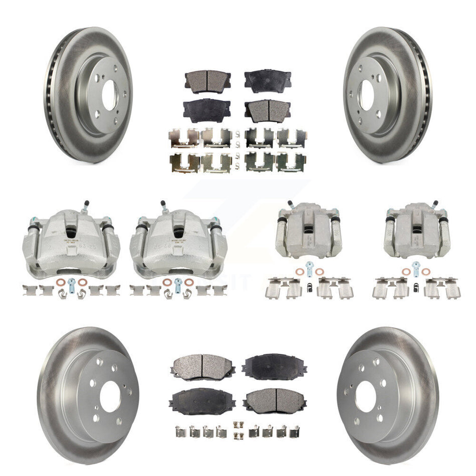 Front Rear Disc Brake Caliper Coated Rotors And Semi-Metallic Pads Kit (10Pc) For Toyota RAV4 KCG-101015P