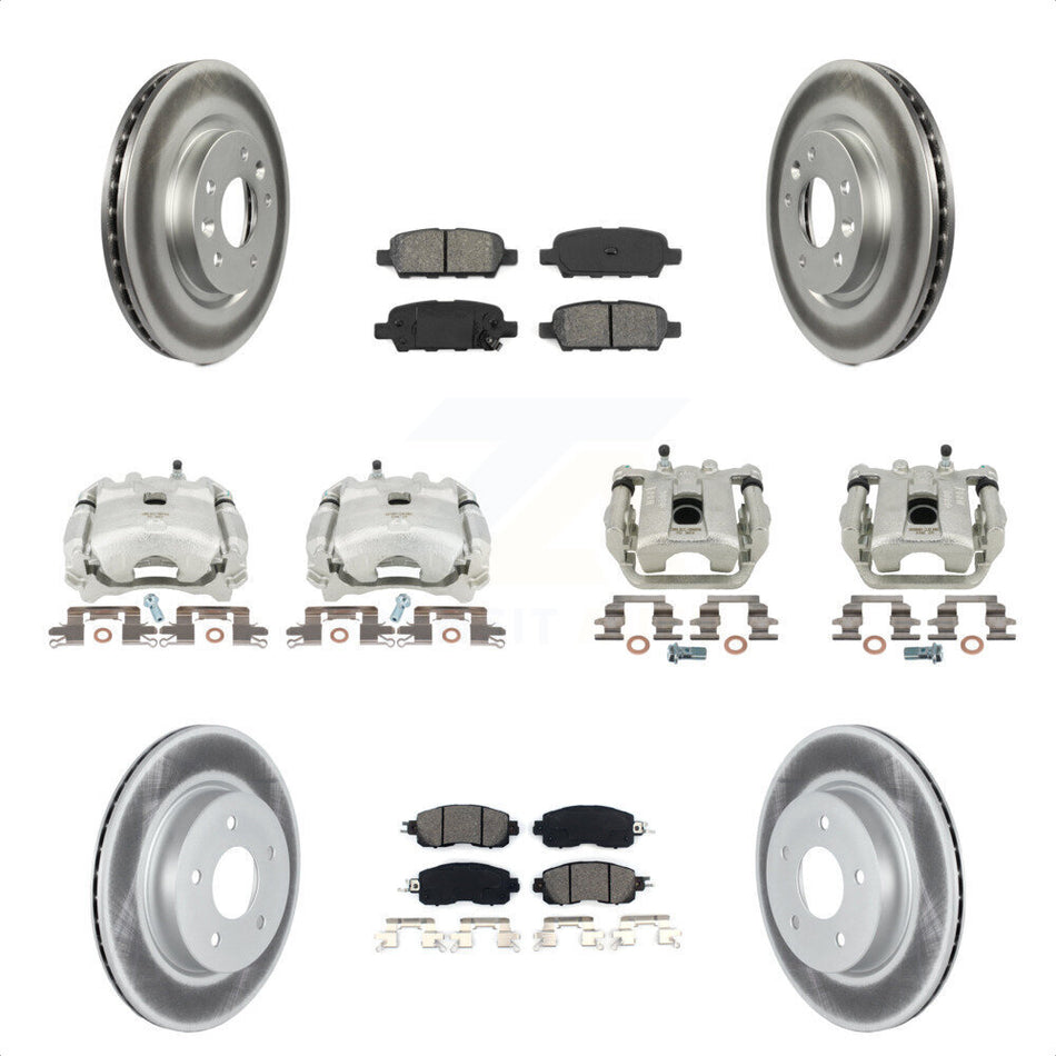 Front Rear Disc Brake Caliper Coated Rotors And Semi-Metallic Pads Kit (10Pc) For 2017 Nissan LEAF With Electric Parking KCG-101015S by Transit Auto