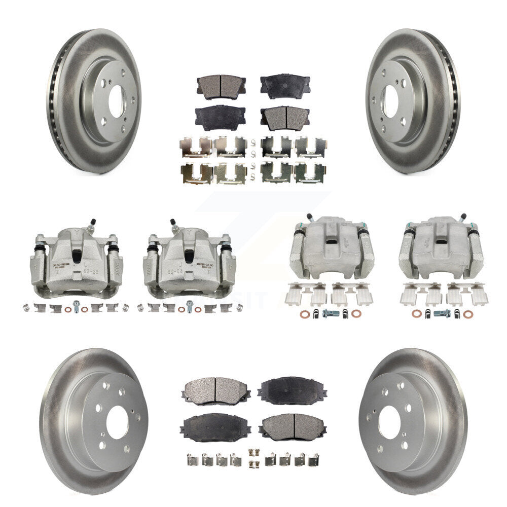 Front Rear Disc Brake Caliper Coat Rotors & Semi-Metallic Pad Kit (10Pc) For Toyota RAV4 KCG-101016P