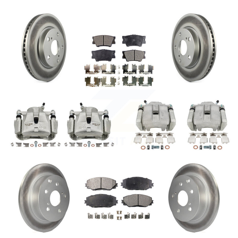 Front Rear Disc Brake Caliper Coat Rotors & Semi-Metallic Pad Kit (10Pc) For Toyota RAV4 KCG-101016P