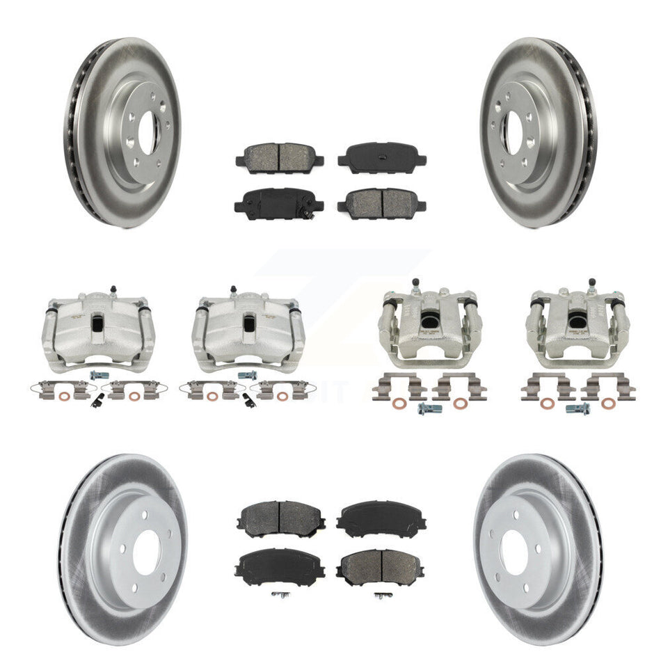Front Rear Disc Brake Caliper Coated Rotors And Semi-Metallic Pads Kit (10Pc) For 2019 Nissan Rogue Sport SL With Manual Parking KCG-101017S