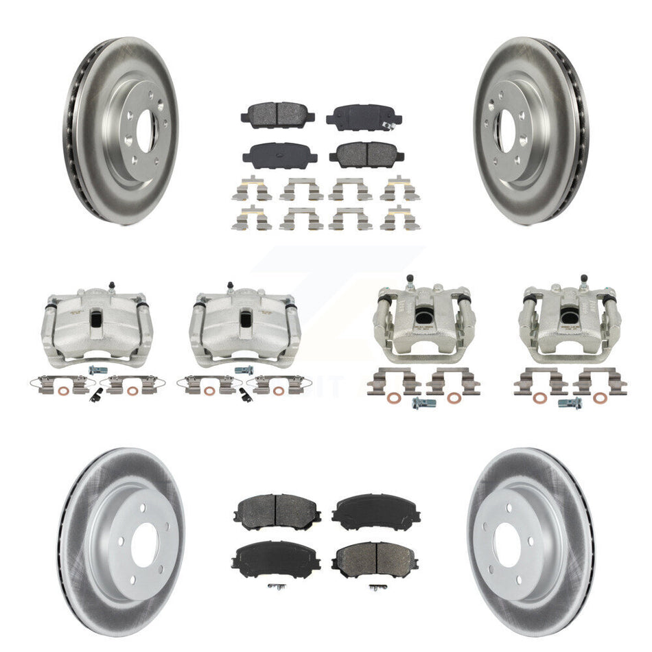 Front Rear Disc Brake Caliper Coated Rotors And Semi-Metallic Pads Kit (10Pc) For 2019 Nissan Rogue Sport SL With Manual Parking KCG-101017S