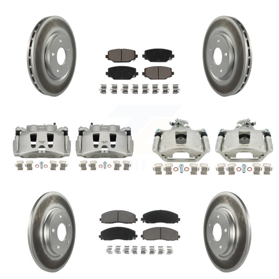 Front Rear Disc Brake Caliper Coated Rotors And Ceramic Pads Kit (10Pc) For Dodge Grand Caravan KCG-101018C