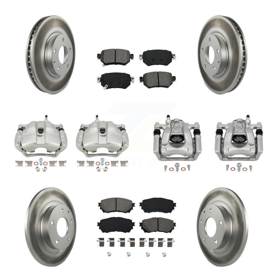 Front Rear Disc Brake Caliper Coated Rotors And Semi-Metallic Pad Kit (10Pc) For Mazda 6 KCG-101019S