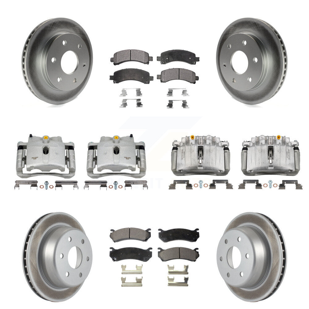 Front Rear Brake Caliper Coat Rotor Semi-Metallic Pad Kit (10Pc) For GMC Yukon Chevrolet KCG-101023P