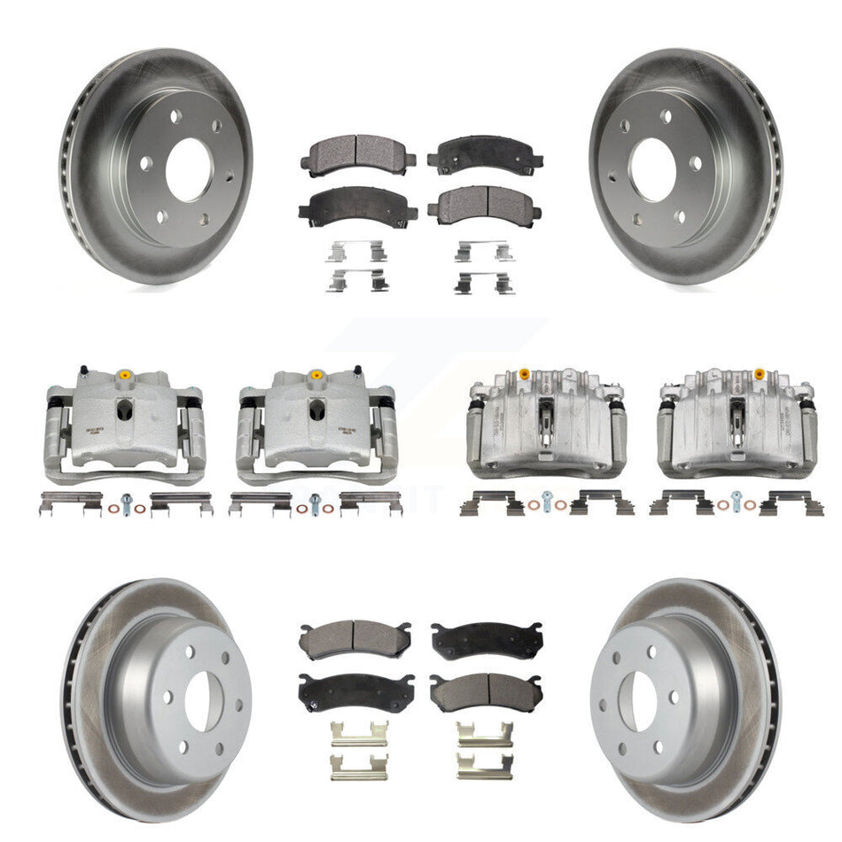 Front Rear Brake Caliper Coat Rotor Semi-Metallic Pad Kit (10Pc) For GMC Yukon Chevrolet KCG-101023P