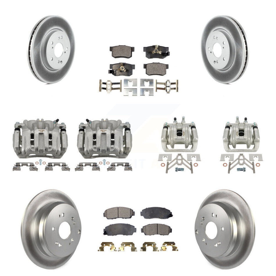 Front Rear Brake Caliper Coat Rotors & Semi-Metallic Pad Kit (10Pc) For Honda CR-V Acura KCG-101024P