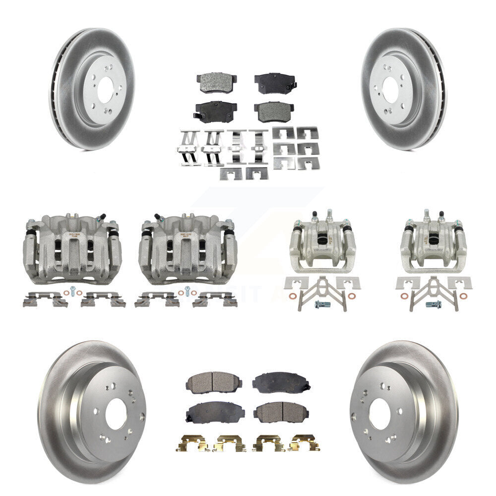 Front Rear Disc Brake Caliper Coat Rotors And Semi-Metallic Pad Kit (10Pc) For Acura RDX KCG-101025P