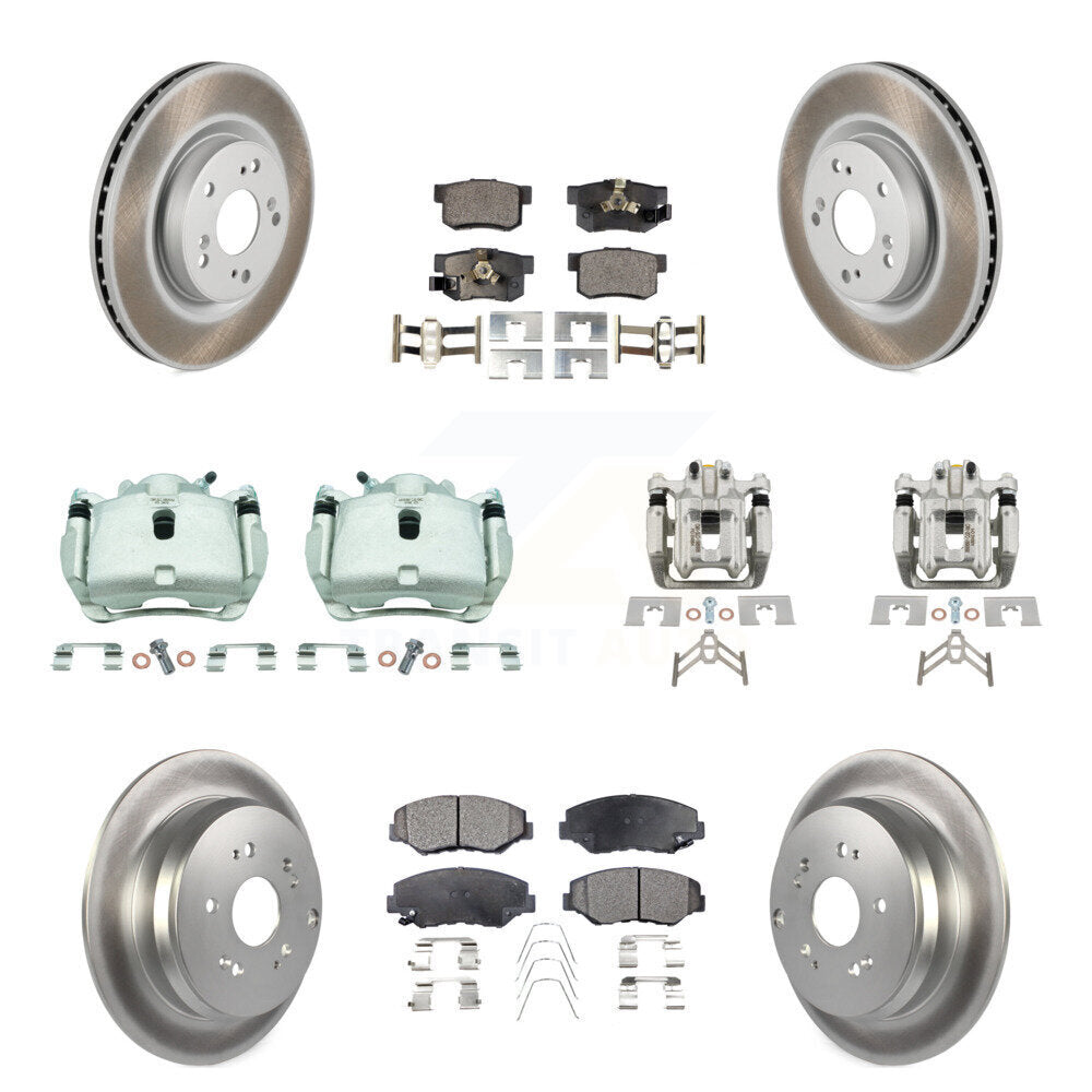 Front Rear Disc Brake Caliper Coat Rotor Semi-Metallic Pad Kit (10Pc) For Honda CR-V FWD KCG-101027P