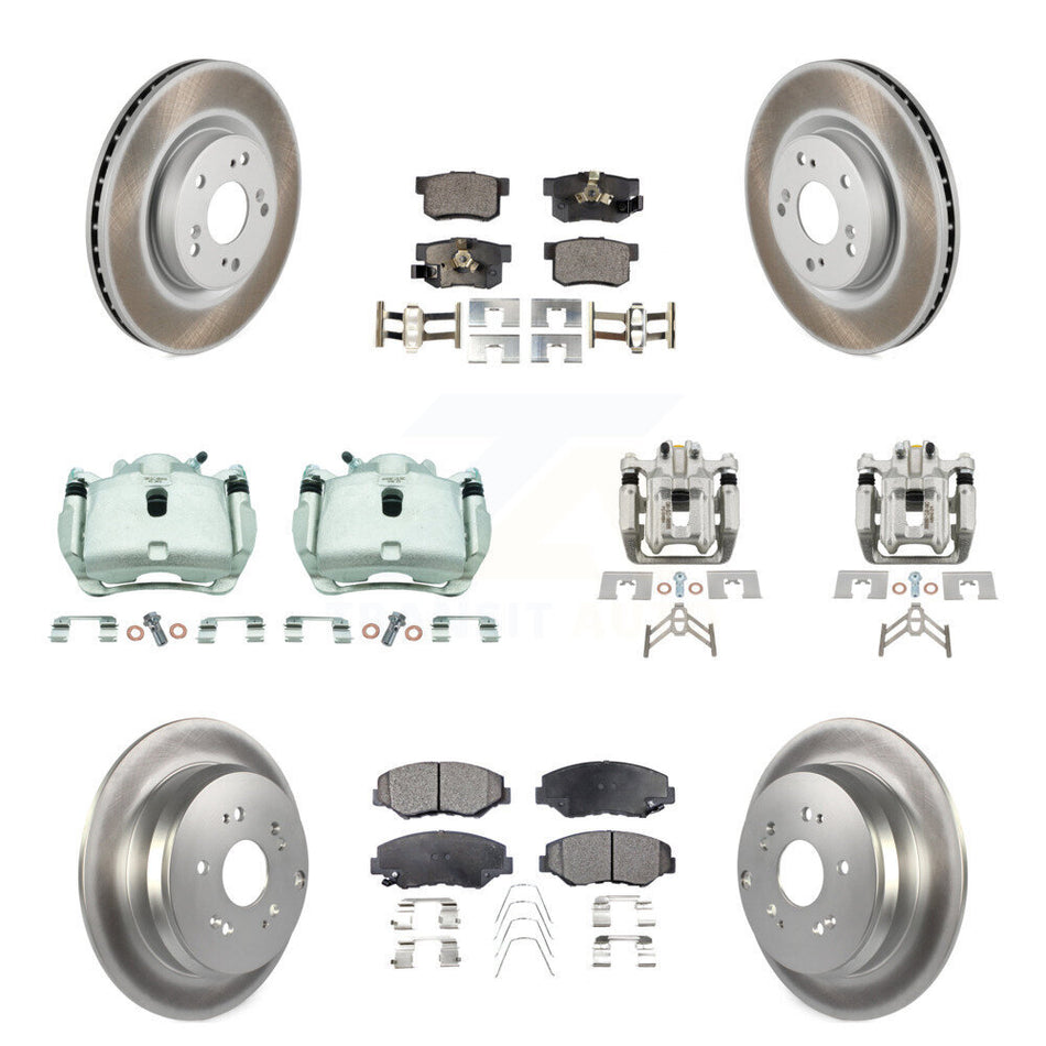 Front Rear Disc Brake Caliper Coat Rotor Semi-Metallic Pad Kit (10Pc) For Honda CR-V FWD KCG-101027P
