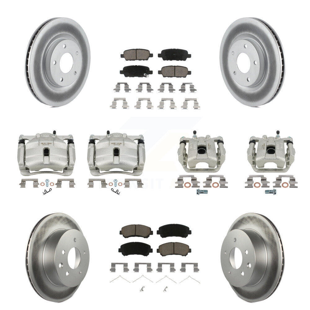 Front Rear Disc Brake Caliper Coat Rotors Ceramic Pad Kit (10Pc) For Nissan Rogue Select KCG-101031C