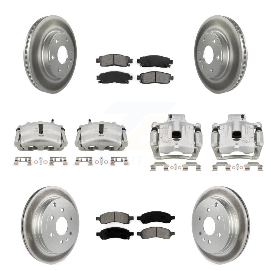 Front Rear Brake Caliper Coat Rotors & Semi-Metallic Pad Kit (10Pc) For GMC Acadia Buick KCG-101036S