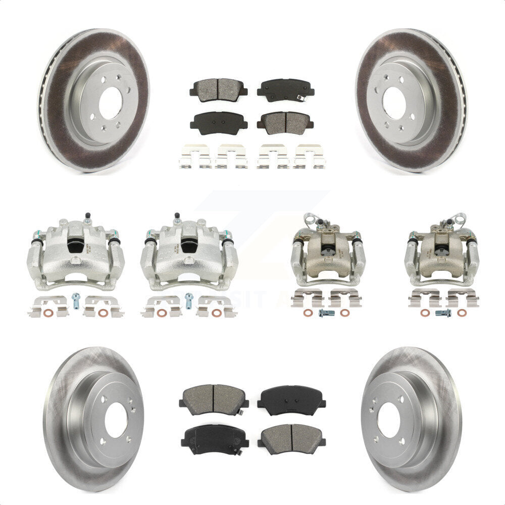 Front Rear Disc Brake Caliper Coated Rotors And Semi-Metallic Pads Kit (10Pc) For Kia Rio KCG-101037S by Transit Auto