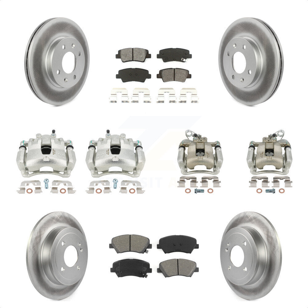 Front Rear Disc Brake Caliper Coated Rotors And Semi-Metallic Pads Kit (10Pc) For Kia Rio KCG-101038S by Transit Auto