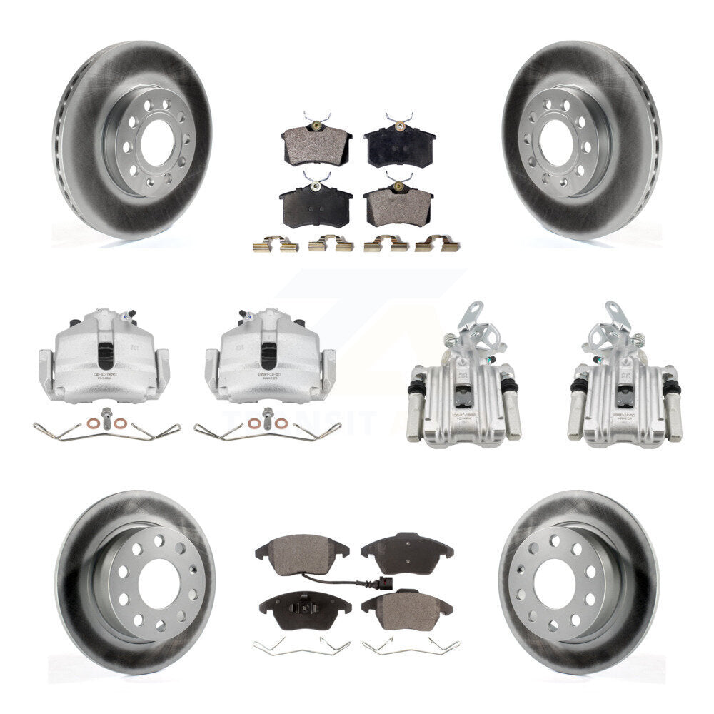 Front Rear Brake Caliper Coat Rotors & Semi-Metallic Pad Kit (10Pc) For Volkswagen Jetta KCG-101039P