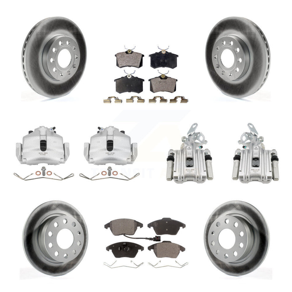 Front Rear Brake Caliper Coat Rotors & Semi-Metallic Pad Kit (10Pc) For Volkswagen Jetta KCG-101039P