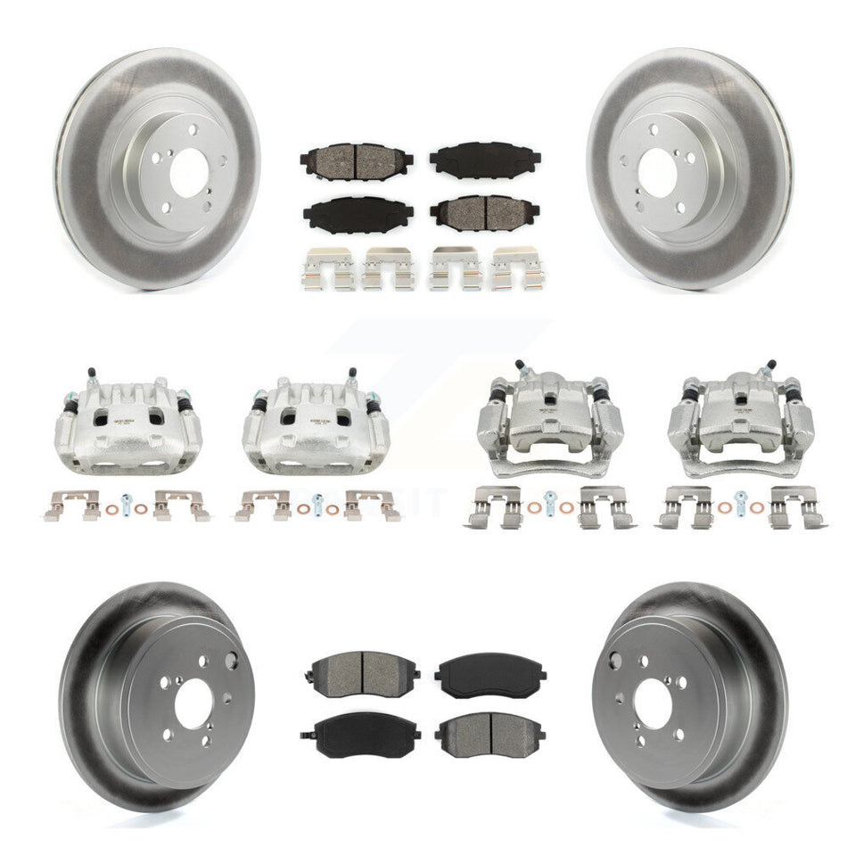 Front Rear Brake Caliper Coat Rotors Semi-Metallic Pad Kit (10Pc) For Subaru Impreza WRX KCG-101040S