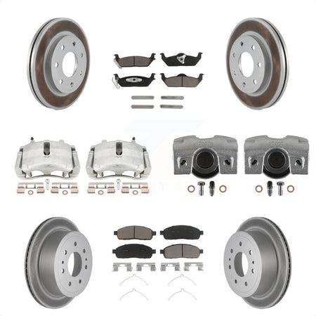 Front Rear Disc Brake Caliper Coated Rotors And Ceramic Pads Kit (10Pc) For Ford F-150 Lincoln Mark LT 4WD KCG-101043C by Transit Auto