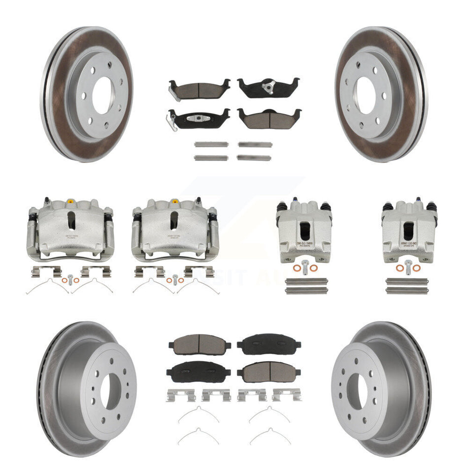 Front Rear Disc Brake Caliper Coated Rotors And Ceramic Pads Kit (10Pc) For Ford F-150 Lincoln Mark LT 4WD KCG-101043C