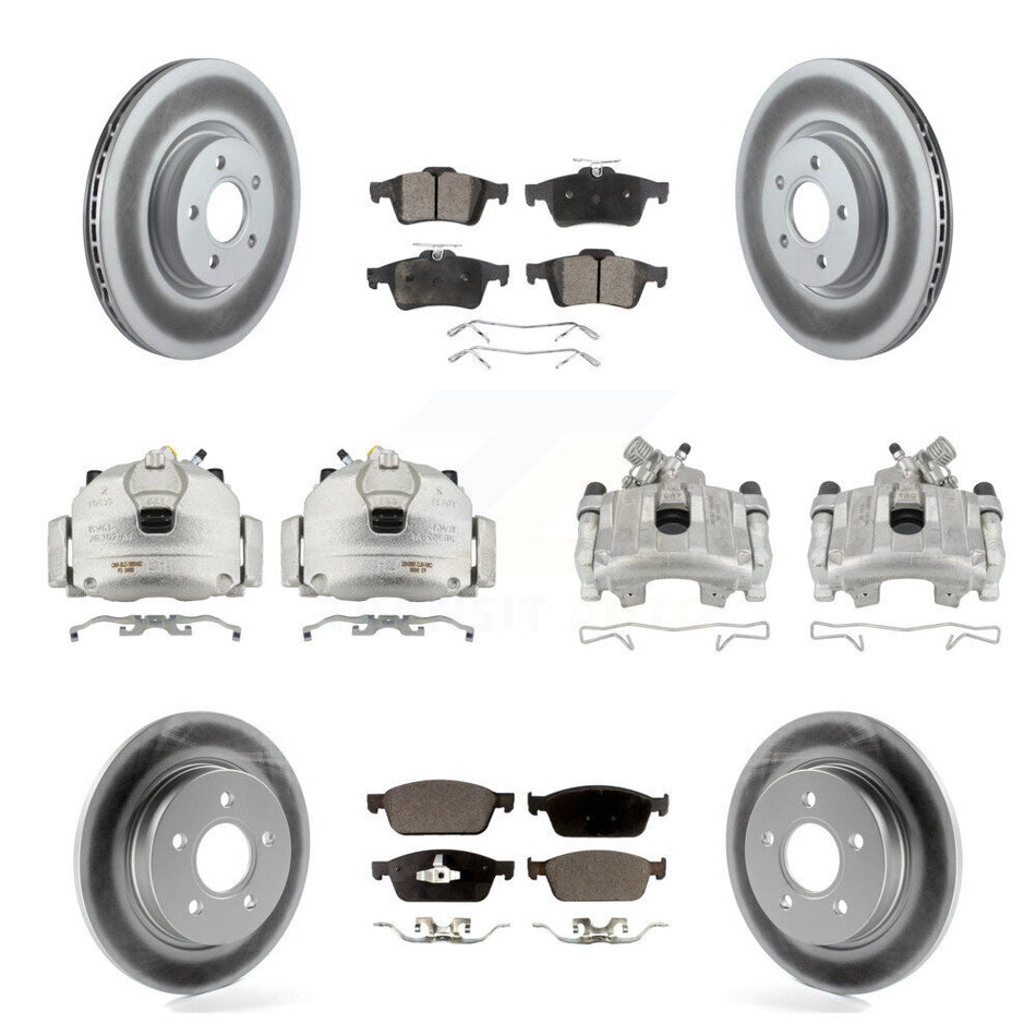 Front Rear Brake Caliper Coat Rotor & Ceramic Pad Kit (10Pc) For 2013-2018 Ford Focus ST KCG-101043T