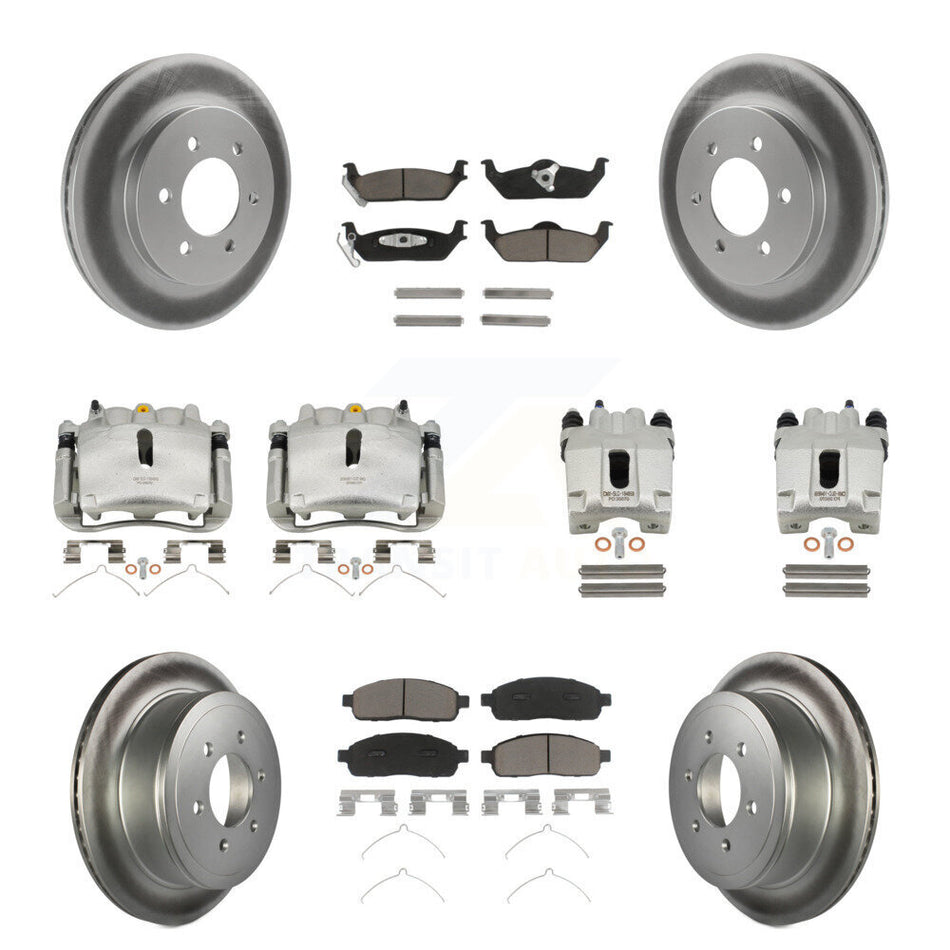 Front Rear Disc Brake Caliper Coated Rotors And Ceramic Pads Kit (10Pc) For Ford F-150 Lincoln Mark LT 4WD KCG-101045C