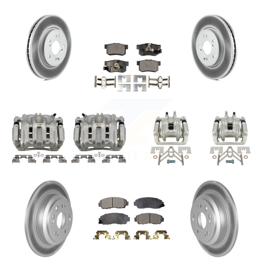 Front Rear Disc Brake Caliper Coated Rotors And Semi-Metallic Pads Kit (10Pc) For KCG-101046P
