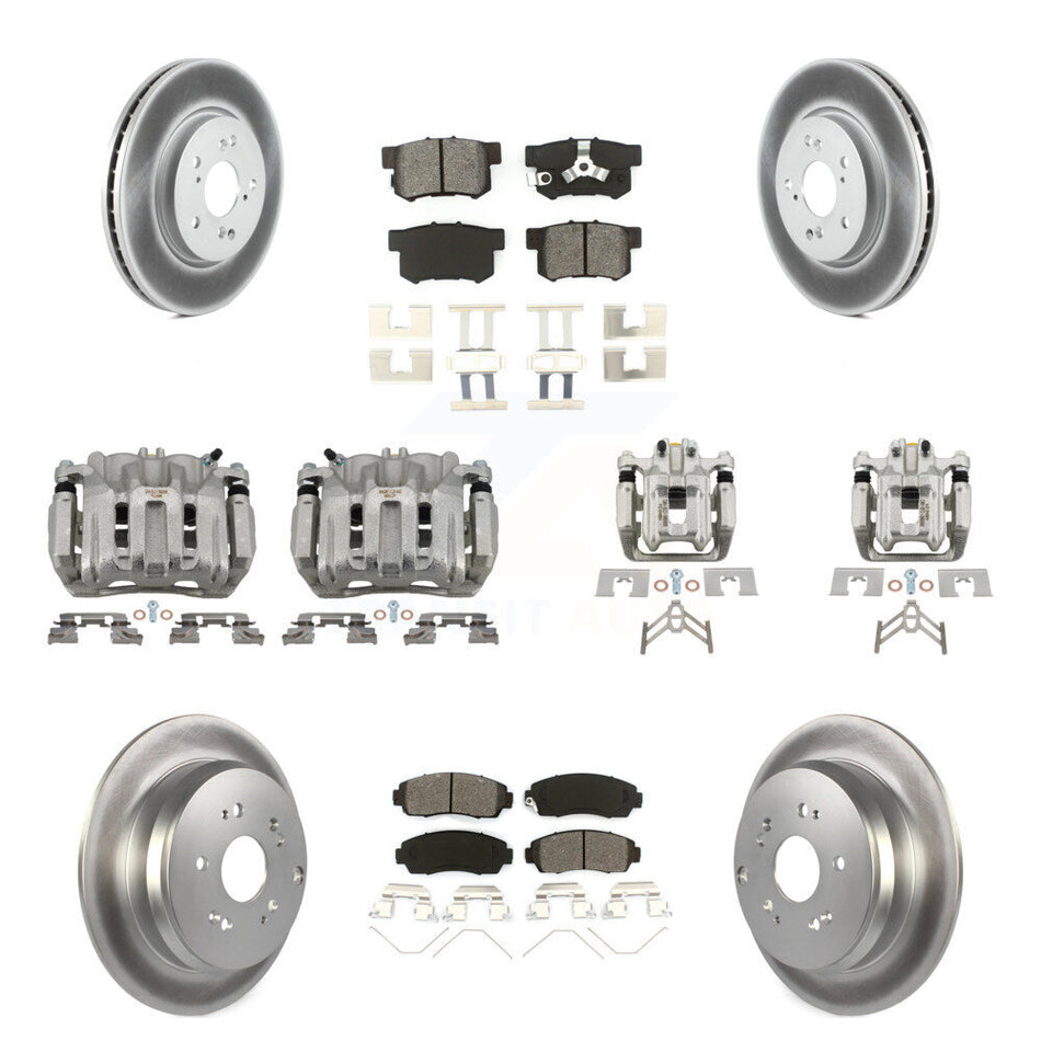 Front Rear Disc Brake Caliper Coat Rotor Semi-Metallic Pad Kit (10Pc) For Honda CR-V AWD KCG-101046S