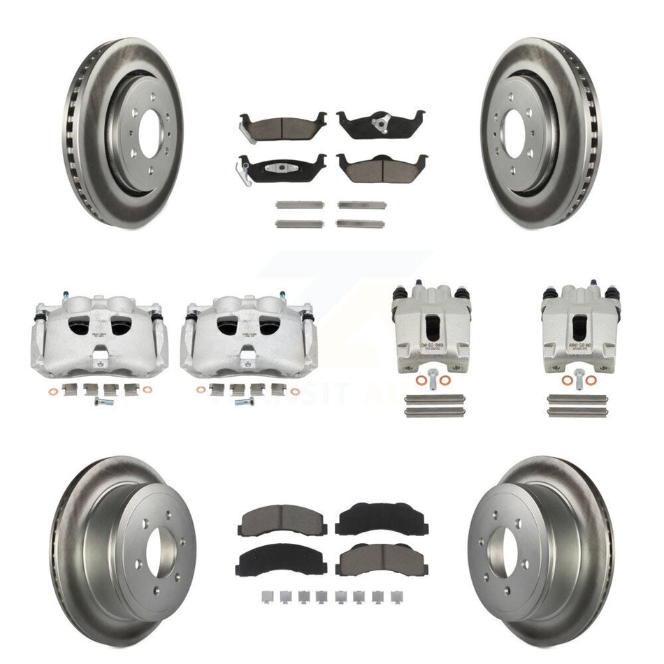 Front Rear Disc Brake Caliper Coated Rotors And Ceramic Pads Kit (10Pc) For 2010-2011 Ford F-150 With 6 Lug Wheels KCG-101047C