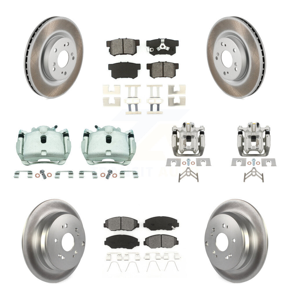 Front Rear Disc Brake Caliper Coat Rotor Semi-Metallic Pad Kit (10Pc) For Honda CR-V FWD KCG-101047S