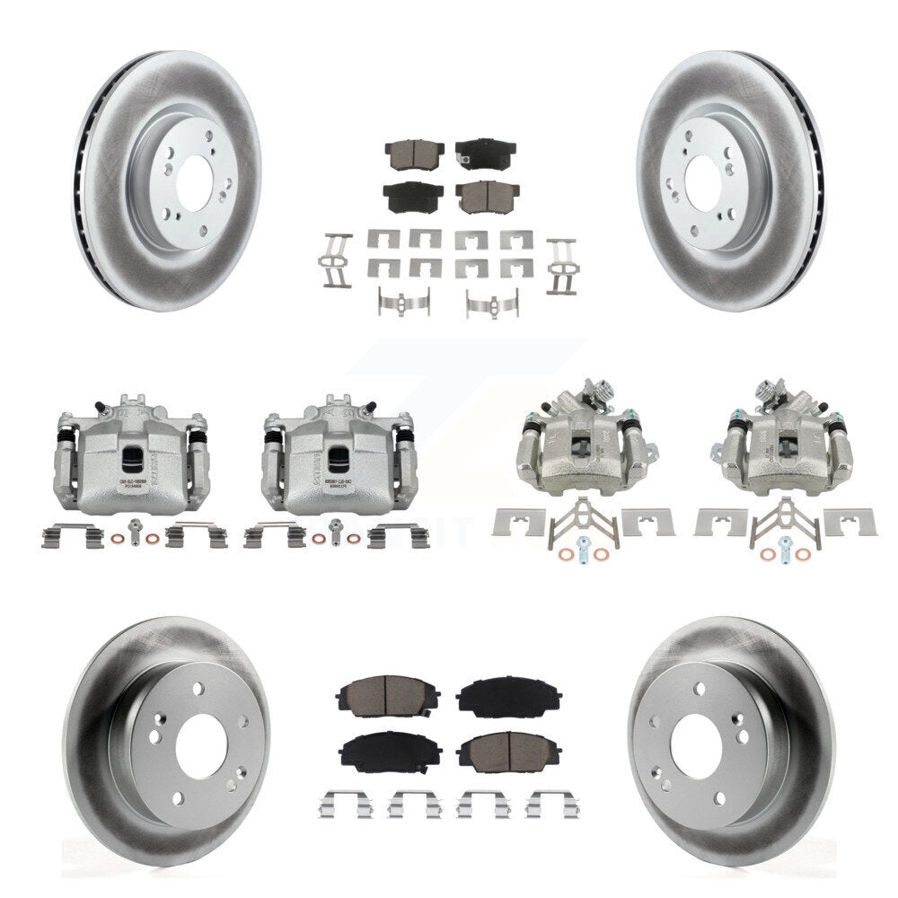 Front Rear Brake Caliper Coat Rotors & Ceramic Pad Kit (10Pc) For 02-06 Acura RSX Type-S KCG-101049C