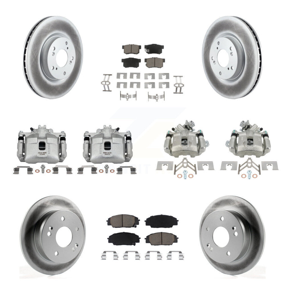 Front Rear Brake Caliper Coat Rotors & Ceramic Pad Kit (10Pc) For 02-06 Acura RSX Type-S KCG-101049C