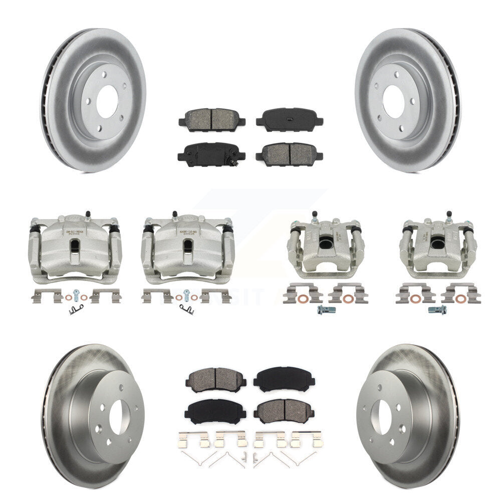 Front Rear Brake Caliper Coat Rotor Semi-Metallic Pad Kit (10Pc) For Nissan Rogue Select KCG-101049S