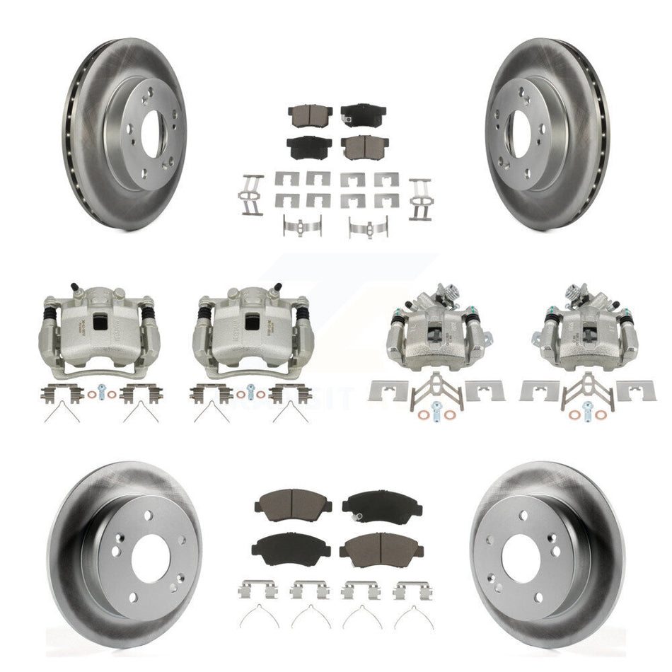 Front Rear Brake Caliper Coat Rotor And Ceramic Pad Kit (10Pc) For Honda Civic Acura RSX KCG-101050C