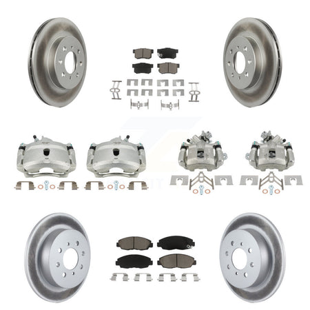 Front Rear Disc Brake Caliper Coated Rotors And Ceramic Pads Kit (10Pc) For Honda Civic KCG-101051C