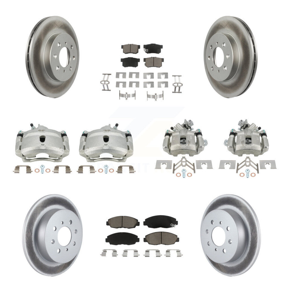 Front Rear Disc Brake Caliper Coated Rotors And Ceramic Pads Kit (10Pc) For Honda Civic KCG-101051C