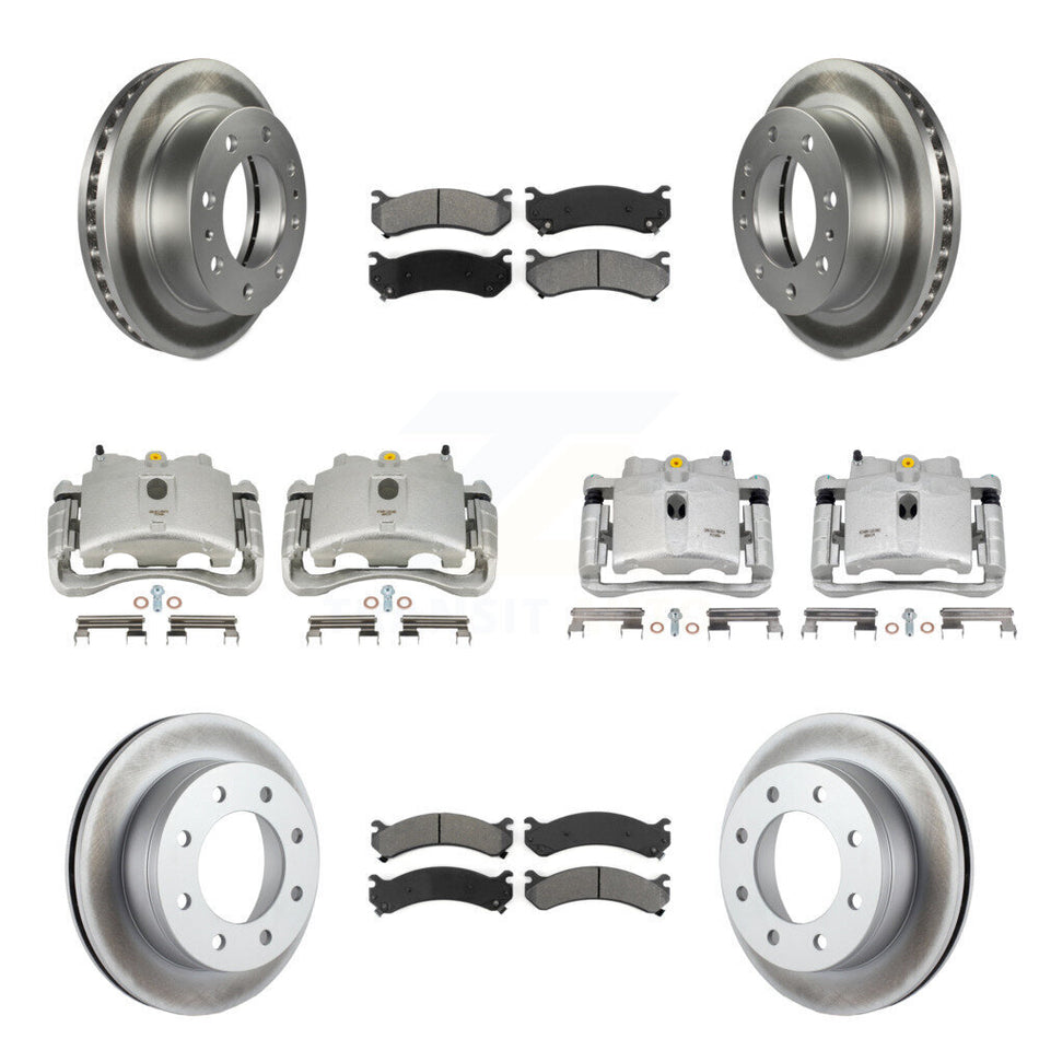 Front Rear Disc Brake Caliper Coated Rotors And Semi-Metallic Pads Kit (10Pc) For Chevrolet Silverado 2500 HD GMC Sierra Hummer H2 1500 Suburban Yukon XL Avalanche Classic KCG-101052S