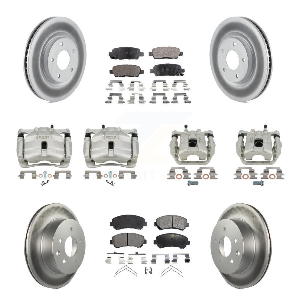 Front Rear Disc Brake Caliper Coat Rotors Ceramic Pad Kit (10Pc) For Nissan Rogue Select KCG-101053T