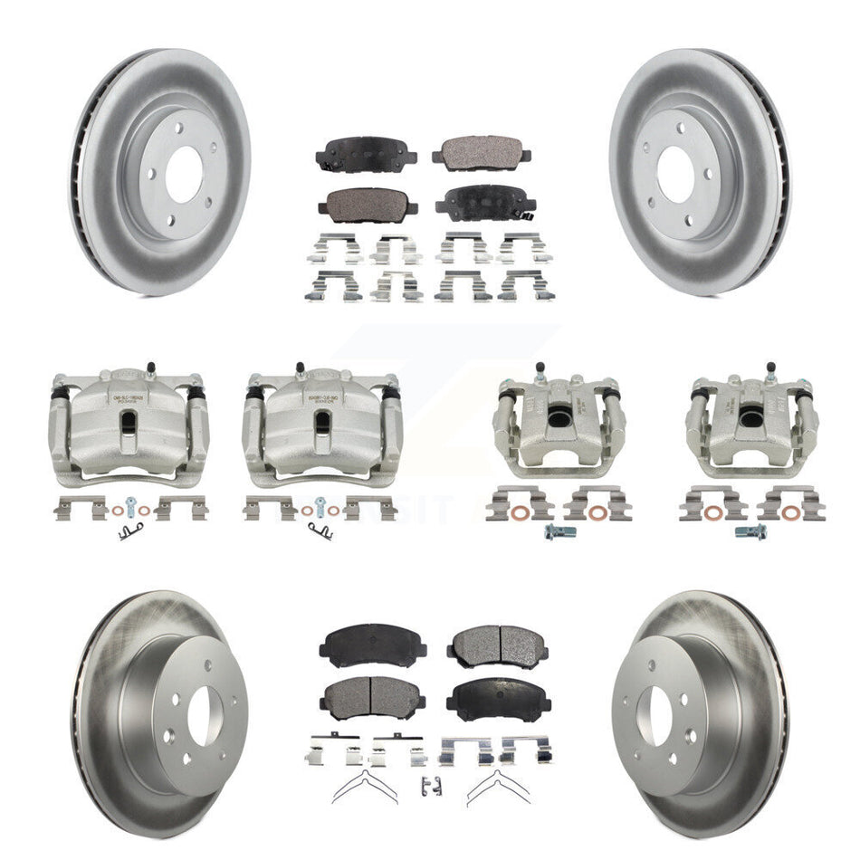 Front Rear Disc Brake Caliper Coat Rotors Ceramic Pad Kit (10Pc) For Nissan Rogue Select KCG-101053T