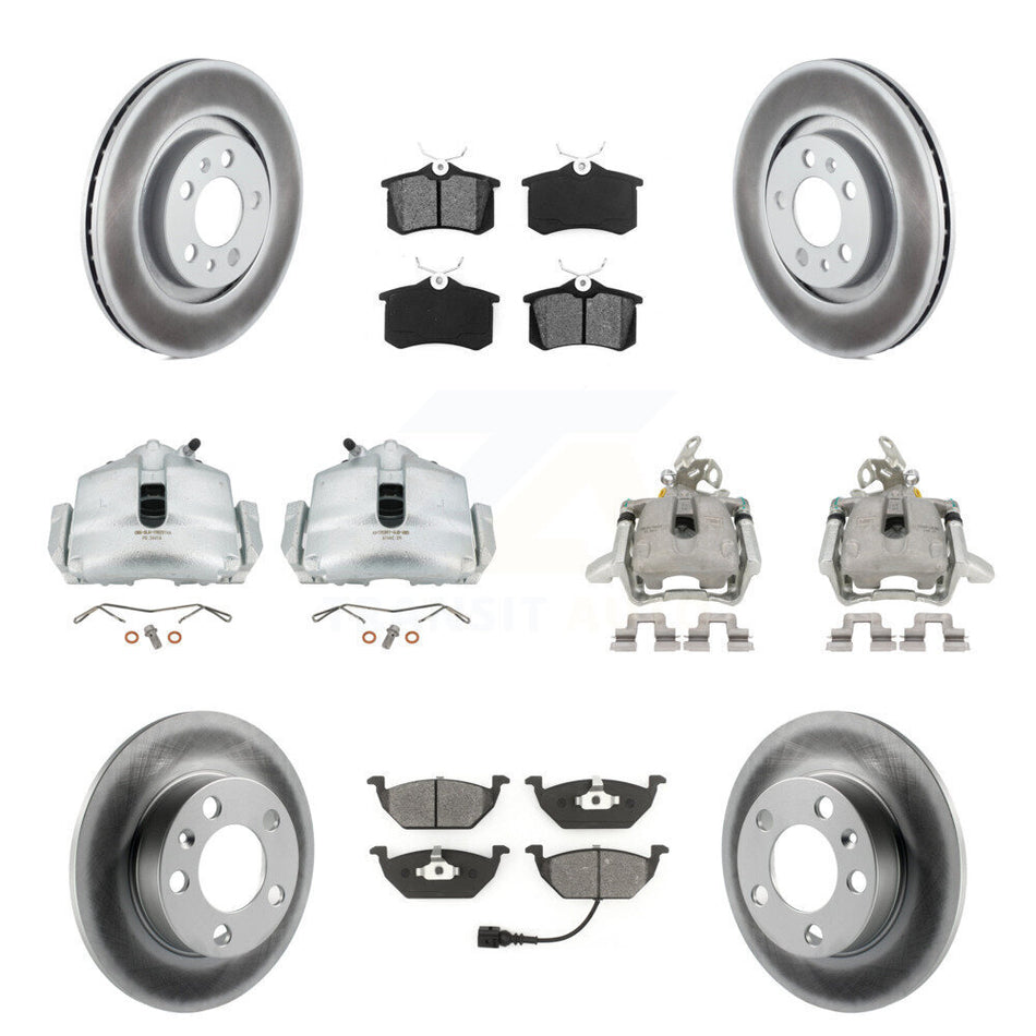 Front Rear Disc Brake Caliper Coat Rotor & Semi-Metallic Pad Kit (10Pc) For 2006 Volkswagen Jetta 2.0L With 280mm Diameter 7th And 8th Digit Of VIN Is "9M" Or "1J" KCG-101057S