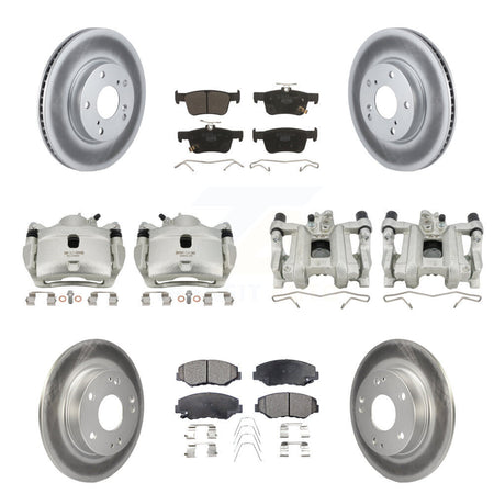 Front Rear Disc Brake Caliper Coated Rotors And Ceramic Pads Kit (10Pc) For Honda Civic KCG-101058T