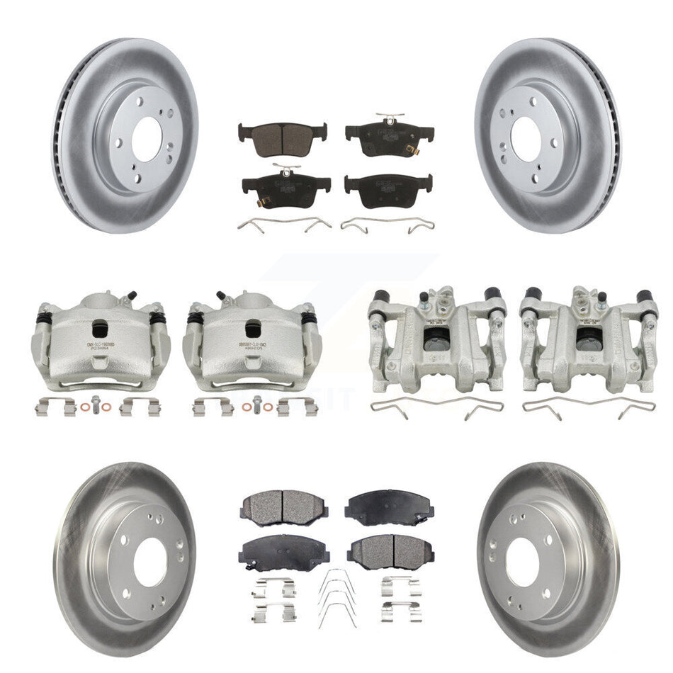 Front Rear Disc Brake Caliper Coated Rotors And Ceramic Pads Kit (10Pc) For Honda Civic KCG-101058T