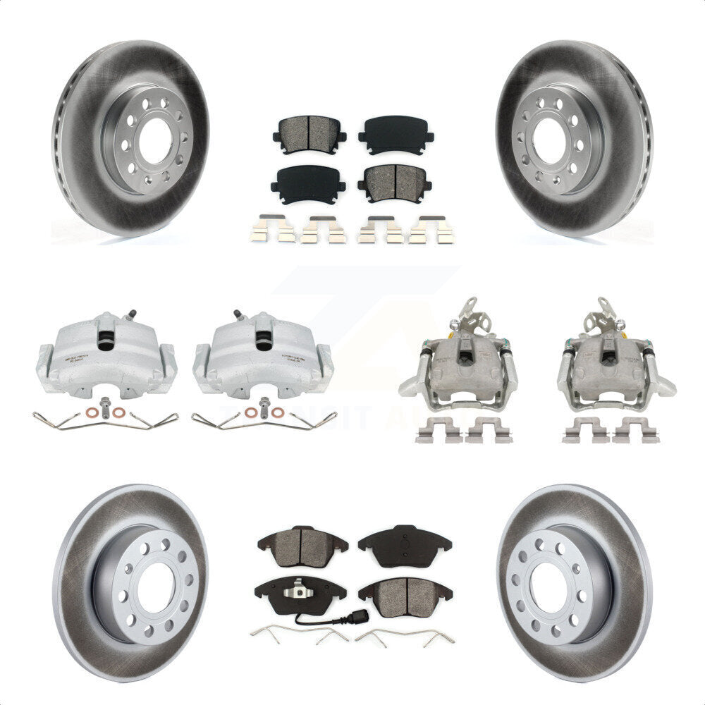 Front Rear Disc Brake Caliper Coated Rotors And Semi-Metallic Pads Kit (10Pc) For 2006-2009 Volkswagen Rabbit KCG-101061S by Transit Auto