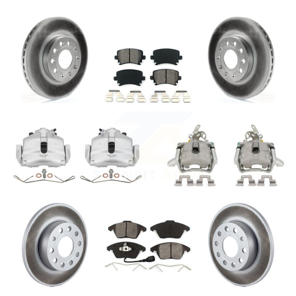Front Rear Disc Brake Caliper Coated Rotors And Semi-Metallic Pads Kit (10Pc) For 2006-2009 Volkswagen Rabbit KCG-101061S