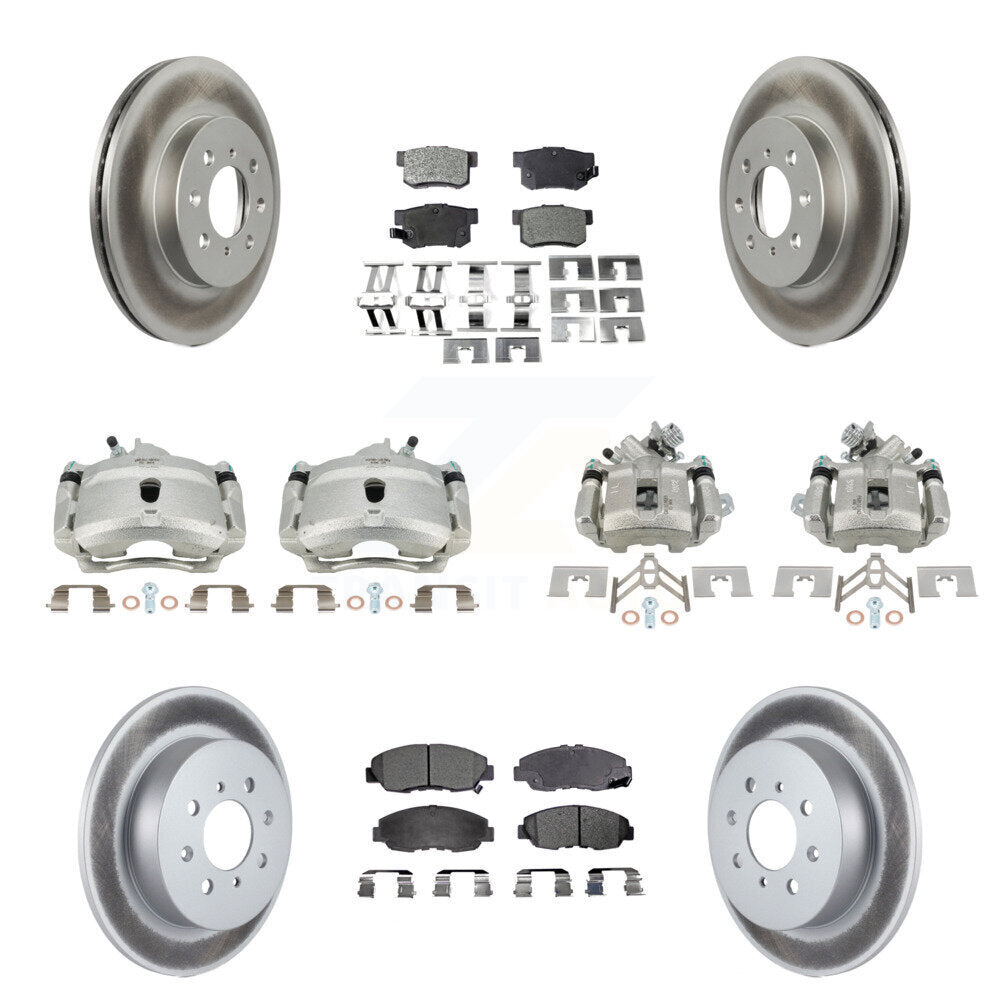 Front Rear Disc Brake Caliper Coated Rotors And Ceramic Pads Kit (10Pc) For Honda Civic KCG-101061T