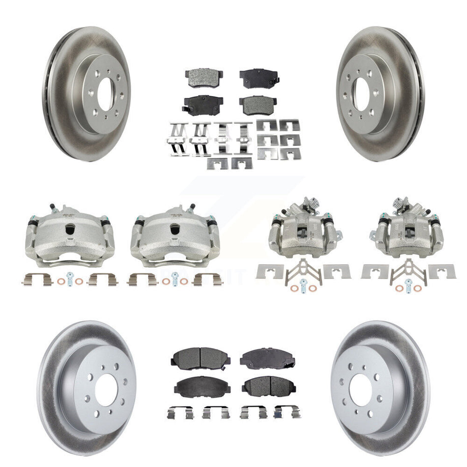 Front Rear Disc Brake Caliper Coated Rotors And Ceramic Pads Kit (10Pc) For Honda Civic KCG-101061T