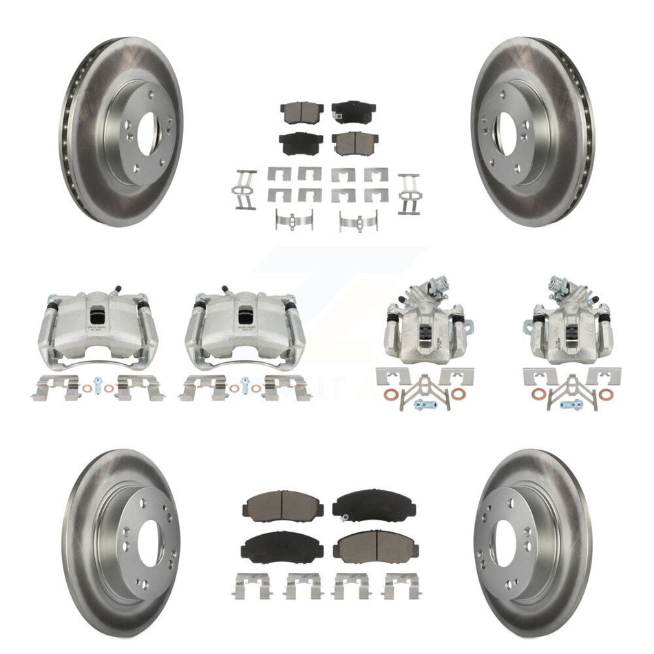 Front Rear Disc Brake Caliper Coated Rotors And Ceramic Pads Kit (10Pc) For Acura CSX KCG-101066C